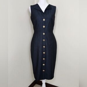 Calvin Klein Dark Chambray Sleeveless Button-Down Sheath Midi Dress Sz 2 Casual